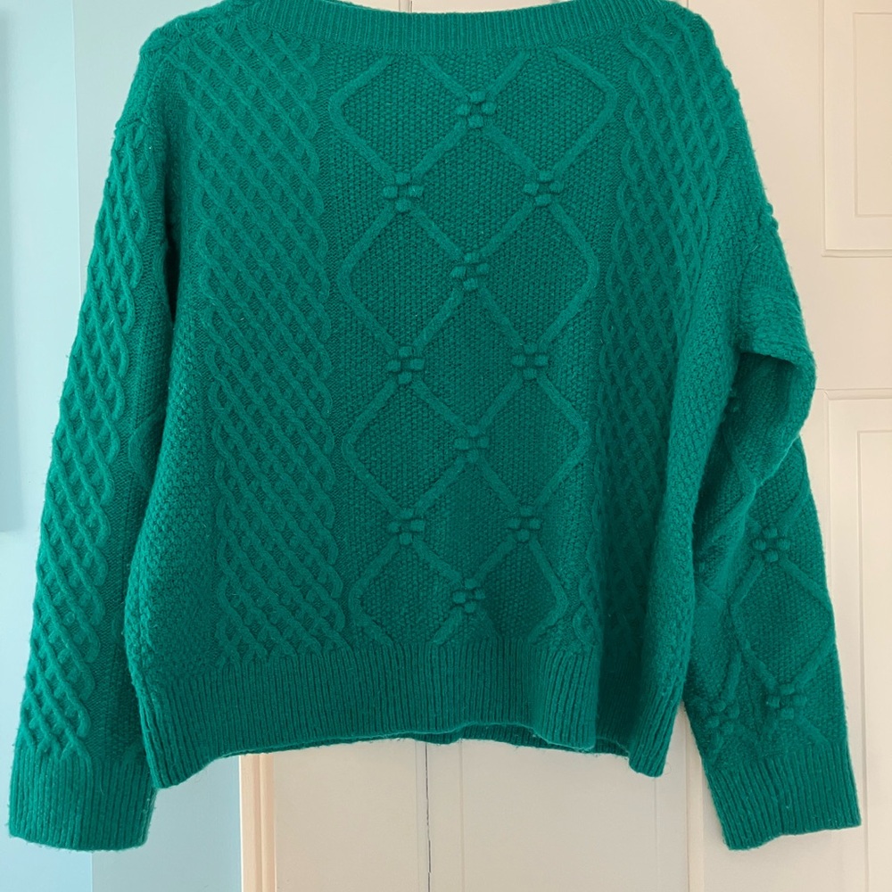 Ann Taylor Teal Cable Knit Crewneck Sweater